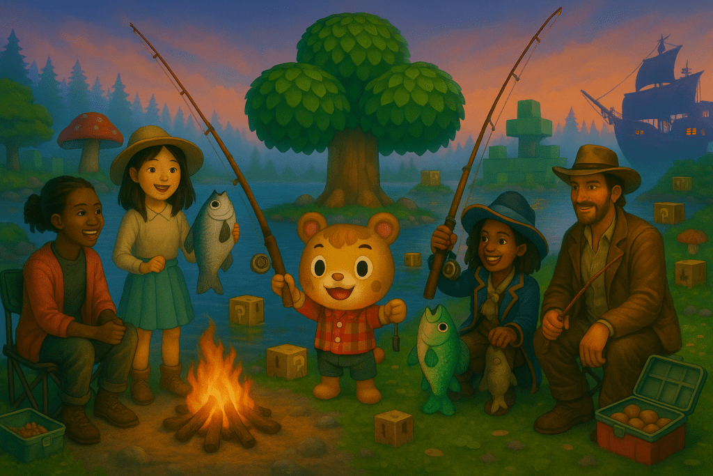 Video game fishing crew