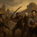 A ragtag squad with a sword, rifles and a baseball bat faces a zombie horde in a ruined desert town.