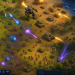 One RTS battlefield mashing up every era: castles and knights, tanks and mechs, starships overhead.