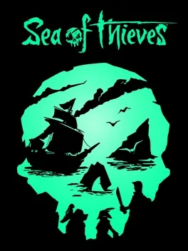 Green skull with ship, water, rocks, birds, and silhouettes under 'Sea of Thieves' text.