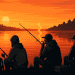 Three gamers sit and fish while smoking