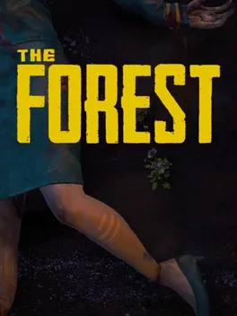 Leg in dark forest with yellow 'THE FOREST' text.