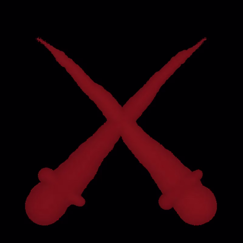 Two crossed blood-red blades on a black background.